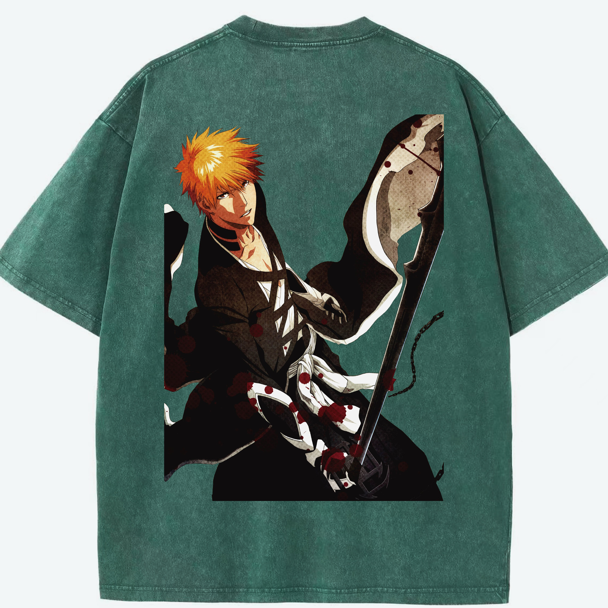 （画像用） ブリーチ 黒崎一護（くろさき いちご）BLEACH Kurosaki Ichigo 綿100% ヴィンテージ風 半袖Tシャツ（背面プリント）